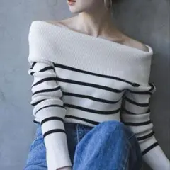 未使用 NOBLE ノーブル 2024AW オフショルニット ボーダー Noble（ノーブル）の「《追加》オフショルニット（ニット