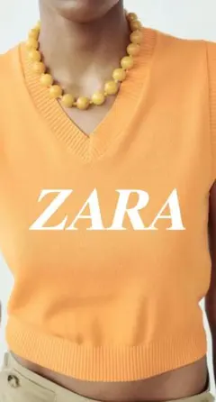 【新品】ZARA ニット トップス Vネック ノースリーブ オレンジ