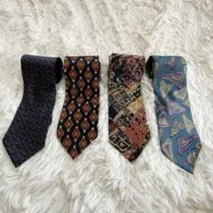 絵画風 スカーフ調 シック 柄ネクタイ 4本セット