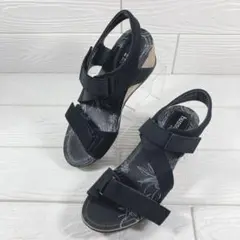 【新品未使用】　ブソラ　レザー　ストラップ　サンダル　39 ウェッジソール　黒