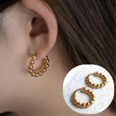 メタル ボール 連結 デザイン フープ ピアス ゴールド サージカルステンレス