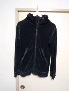 ブラック ベルベット パーカー フルジップ