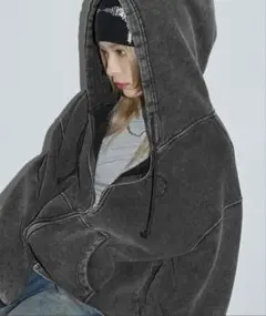 Anchor Smith/ヴィンテージ加工サークルロゴ刺繍 ダブルジップパーカー