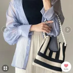 フローリスト　パールチェーン　ショルダーバッグ　インスタ人気　2way ボーダー