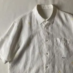 Papas リネンシャツ 全面刺繍 近年物 麻 リネン100% 半袖 白のサムネイル