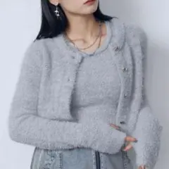 グレー クロップドニットカーディガン Fサイズ