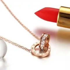 リングネックレス ピンクゴールド レディース 上品 高見え ペンダント 新品