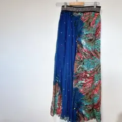 【ZARA】フレアスカート 青と赤のマルチカラー