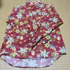 かりゆしシャツ 和柄 赤 コットン 長袖　ヴィンテージ