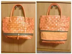 《希少》robita ロビタ 伸縮 本革 オレンジブラウン トートバッグ