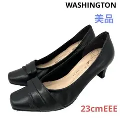 〈美品〉WASHINGTON【23EEE】スクエアトゥ デザインパンプス 黒のサムネイル