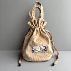 スヌーピー 刺繍 コーデュロイ 巾着バッグ