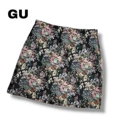 【ジーユー】Lサイズ　花柄ゴブランスカート　ミニスカート　フラワー　黒地のサムネイル