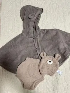 ブラウン クマ耳付きタオルポンチョ ３点セット