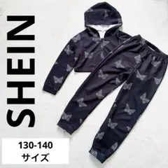 SHEIN バタフライ柄 ショート丈パーカー パンツ セットアップ 黒