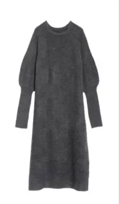 Re:EDIT 指穴ボリュームスリーブ畦編みリブニットワンピースダークグレー色