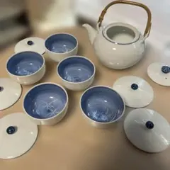 急須と湯飲みセット（白・青）