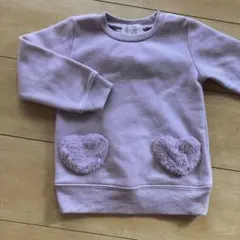 パープル✴︎裏起毛ハートファー　トレーナー 95cm