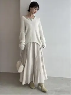 深Vニットセットキャミワンピース アイボリー