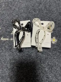 リボン型ヘアクリップ2個セット ブラック ホワイト