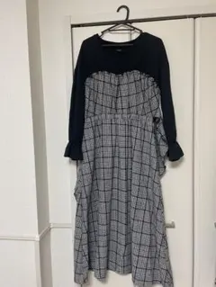 グレンチェック柄 ジャンパースカートワンピース フリーサイズ 秋
