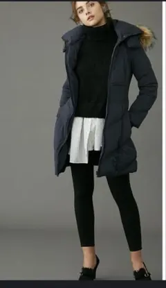 rienda FauxFurストレッチダウンコート ネイビー