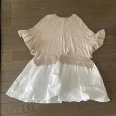 earth music&ecology ベージュ フリル袖 ニットトップス