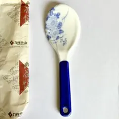 九谷宗山　九谷焼 瑠璃色　青い花柄 陶器製　しゃもじのサムネイル