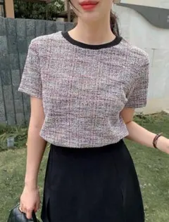 SHEIN Dazy レディース カジュアル 半袖 Tシャツ チェック柄