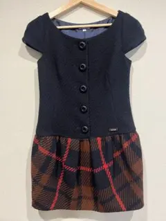 バーバリーブルーレーベル　ウールワンピース　チュニック　チェック柄　ブラック　Ｍ