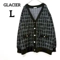 【グラシア】カーディガン ブラック L 金ボタン チェック Vネック 長袖 羽織