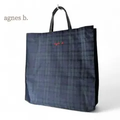アニエスベー／日本製 タータンチェックスクエアトートバッグ ブラックウォッチ