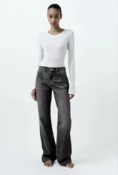【未使用・タグ付】ZARA グレー ストレートデニム 34 ザラ