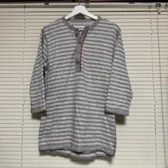 DIESEL ボーダー柄 ヘンリーネック 7分袖Tシャツ（グレー×ホワイト）