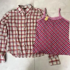 チェック柄　長袖シャツ　キャミソール