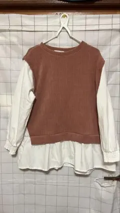 ニット付ブラウス レイヤード ベスト（Ｌサイズ）