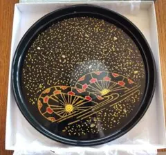 新品未使用 若狭塗 盆 扇面蒔絵 丸盆 高級漆器
