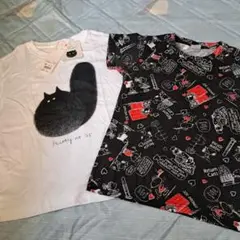 新品あり!!　黒猫デザイン＆スヌーピーTシャツ 2枚セット 140