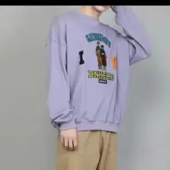 HOOK 古着風 カップル刺繍 スウェット　トレーナー 長袖　可愛い　L