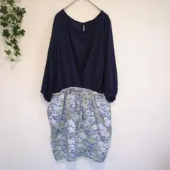 apart by lowrys　ドッキングワンピース　7分袖　紺✕花柄　Mのサムネイル