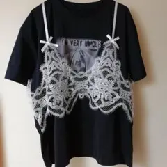 SHEIN レース装飾付き 黒 ブラック Tシャツ