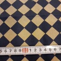 591 ネイビーとベージュのチェック柄綿生地 約70✕110cm