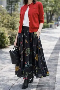 美品 CABaN 半袖カーディガン 赤 コットン クルーネック S