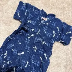 ベビー用70㎝男の子甚平ロンパース　とんぼ柄　ネイビー　お祭り　パジャマ