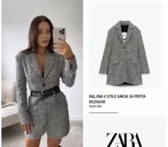 新品 ZARA ザラ 千鳥格子 レースアップ バックオープン ブレザー