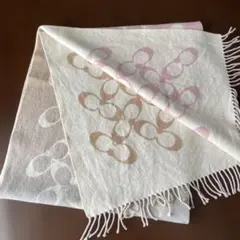 【coach】リバーシブルストール　ベージュとピンク系マフラー約47㎝×210