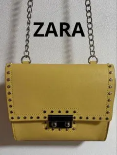 美品【ZARA】イエロースタッズミニショルダーバッグ