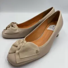 新品✨ランバンオンブルー　ビジューヒール　リボン　スクエアトゥ　パンプス　上品