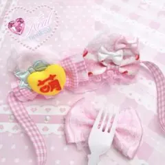 ぬい服　ハンドメイド　10cm 猫耳　オムライス ヘッドドレス　メイド ピンク