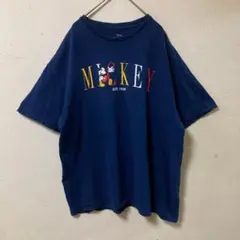 Disney ミッキーマウス Tシャツ XL ネイビー EST.1928 古着